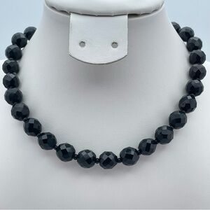 Vintage Faceted Black Glass Bead Necklace 17”